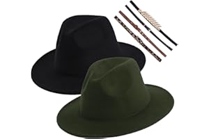 GEYANUO 2 Pack Mens Womens Fedora Hat Classic Wide Brim Floppy Panama Hat with Ring Belt Buckle Fashion Fedora Hat