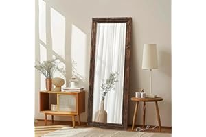 ABSWHLM Full Length Mirror 58"x22" Solid Wood Frame Floor Large Mirror for Living Room, Bedroom Hanging or Leaning Wall-Mounted, Brown