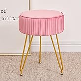 Leesingdo Velvet Vanity Stool, Modern Ottoman Foot Rest Stool with Adjustable Golden Legs, Makeup Chair for Vanity, Multifunctional Small Vanity Chair for Bedroom, Pink