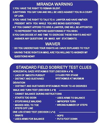 20PCS Blue Metal SFST Cards - Standardized Field Sobriety Test Instruction Cards For Police Law Enforcement