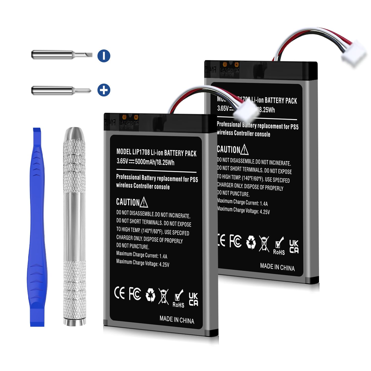Quzmo 2 Pack 5000mAh PS5 Controller Battery, Upgrade High Capacity LIP1708 Battery Replacement for Sony PS5 Playstation 5 DualSense CFI-ZCT1W Wireless Controller with Tool Kit