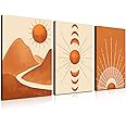 Boho Wall Art Painting,Boho Wall Art Set of 3 Mid Century Modern Wall Decor Framed Canvas Print 12"x16" Minimalist Wall Art Geometric Abstract Modern Neutral Boho Wall Art Decor for Living Room Bathroom