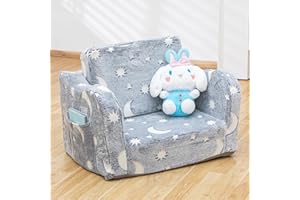 SUFUS Toddler Baby Chair Couch Sofa Kids Foldable 2-in-1 Fold Out Couch Toddler Chairs Comfy for Boys & Girls Convertible Kids Furniture lounge chair for Playroom with Double Pockets, Glow in the Dark Grey