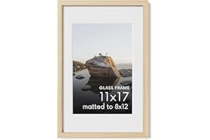 HAUS AND HUES 11x17 Picture Frame with Real Glass and Natural American Oak Matted to 8x12 - Oak Glass Picture Frame - Includes Vertical & Horizontal Hang - Ideal for Home, Office (11x17 in, Natural)