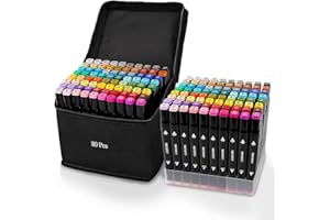 Lot de 80 marqueurs à alcool avec base, marqueurs permanents à double pointe pour adultes, dessin animé, coloriage, croquis, 