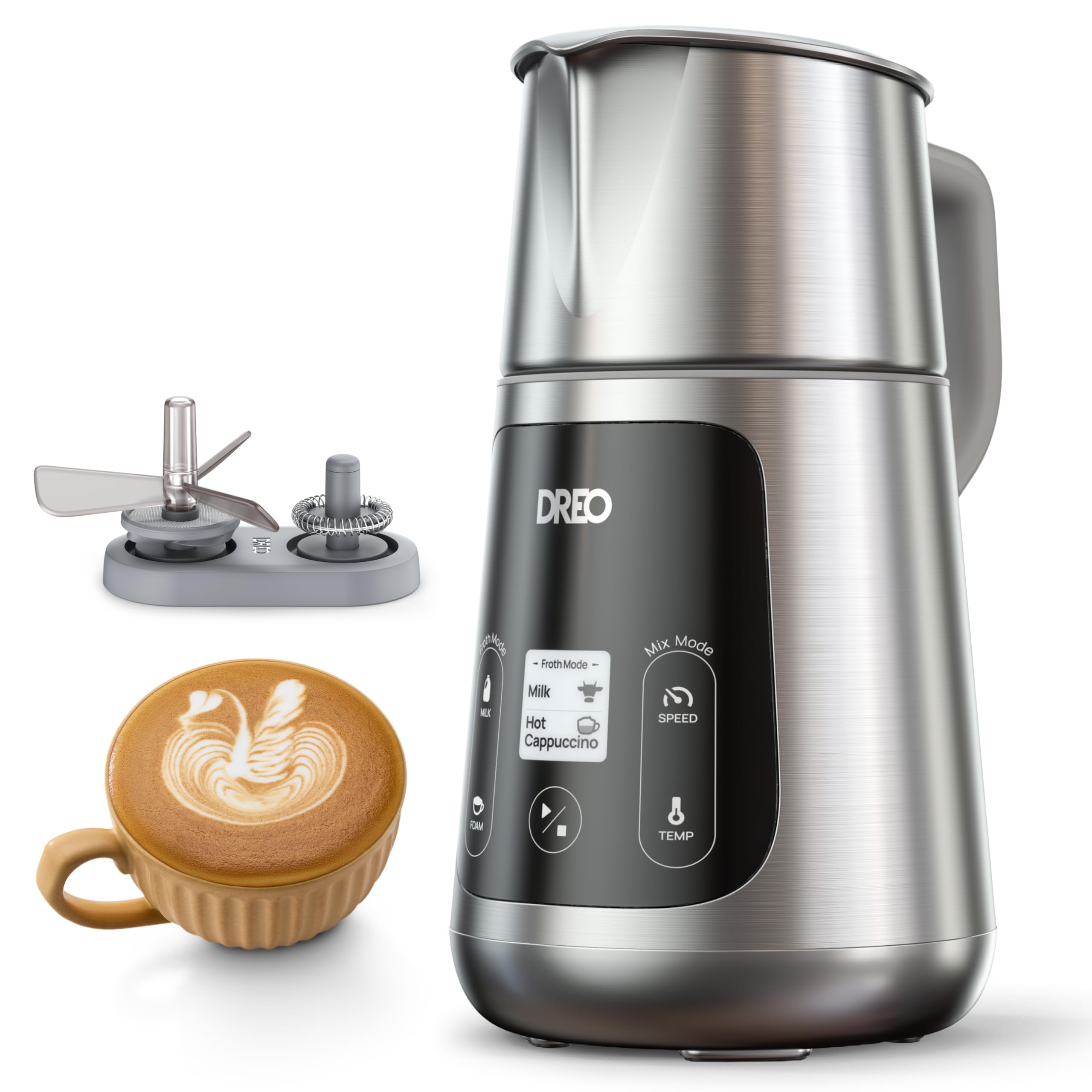 Photo 1 of Dreo Milk Frother [Upgraded], All-in-1 Electric Foam Maker for Coffee, 15oz/450ml Automatic Foam Frother for Latte Art-level Microfoam, 30+ Drinks, Dishwasher Safe, Easy to Clean, LED display