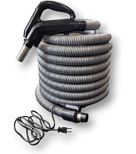 OVO Universal Central Vacuum 30ft Low Voltage Hose – Switch Control At Handle, Fits 1.5" Inlets With 2 Pins, Crushproof, Swivel End