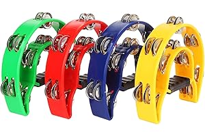 EOEXN 4 Pack Half Moon Tambourine for Adults - Tamborines Musical Instrument Percussion Instruments - Double Row Plastic Music Rhythm Tambourine for KTV Party
