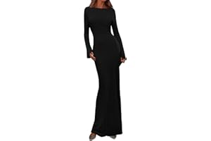 PRETTYGARDEN Women's Fall Fashion 2025 Long Sleeve Maxi Dress Ribbed Knit Boat Neck Bodycon Casual Dresses Going Out Outfits