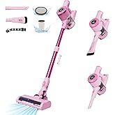 BUTY BULU Cordless Stick Vacuum Cleaner, 30KPa Handheld Rechargeable Battery Lightweight Small Pink Vac Electirc Broom, 40Mins Runtime for Home Hard Floor Carpet Pet Hair Cleaning, LED Screen
