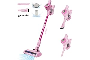 BUTY BULU Cordless Stick Vacuum Cleaner, 30KPa Handheld Rechargeable Battery Lightweight Small Pink Vac Electirc Broom, 40Mins Runtime for Home Hard Floor Carpet Pet Hair Cleaning, LED Screen