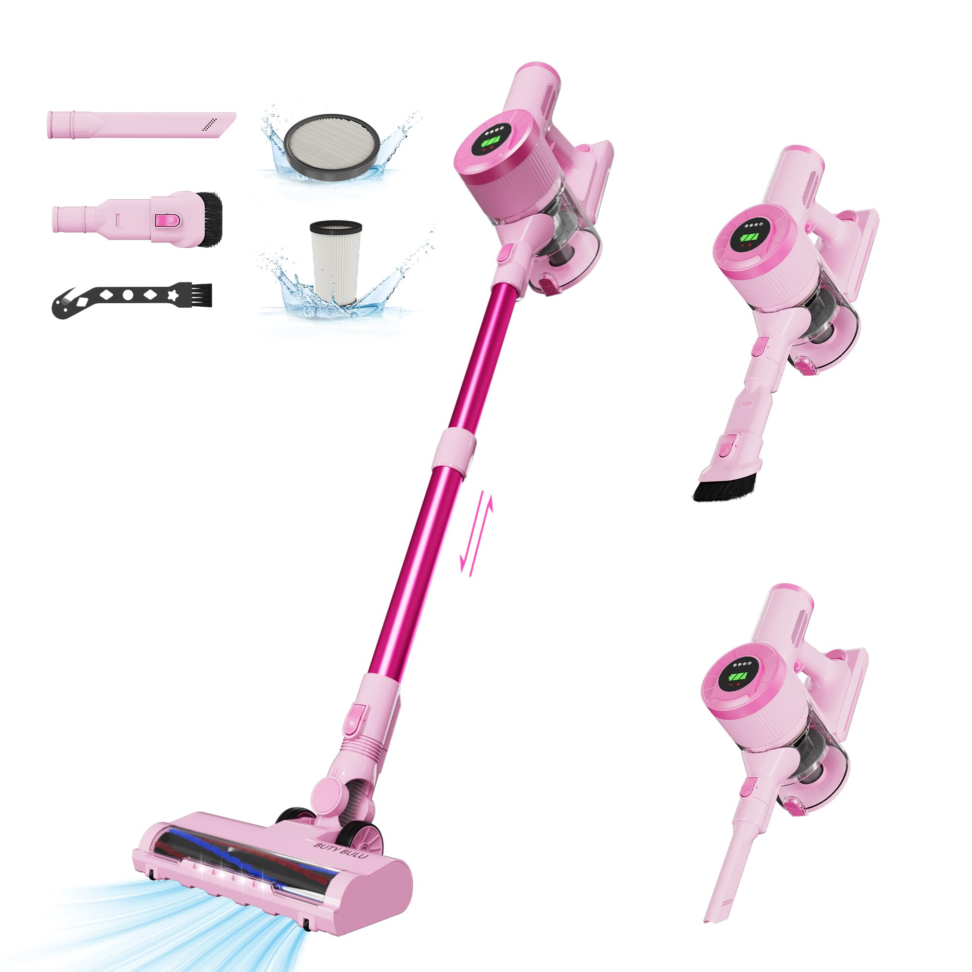 Photo 1 of ***See Notes***BUTY BULU Cordless Stick Vacuum Cleaner, 30KPa Handheld Rechargeable Battery Lightweight Small Pink Vac Electirc Broom, 40Mins Runtime for Home Hard Floor Carpet Pet Hair Cleaning, LED Screen