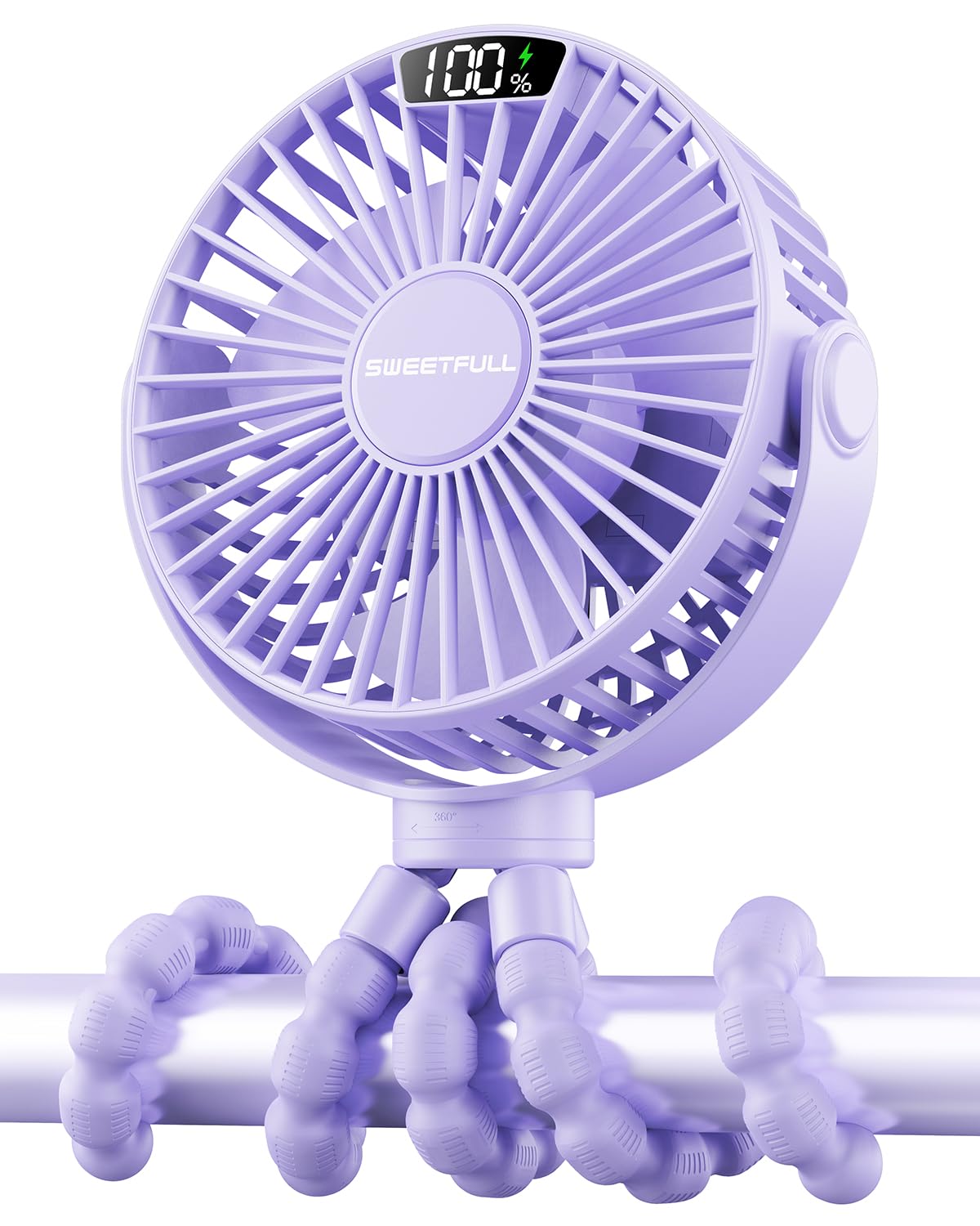 Photo 1 of SWEETFULL Portable Stroller Fan with Display 4000mAh Battery Powered Mini Clip On Fan, 4-Speed Rechargeable Small Personal Cooling for Baby Car Seat Crib Travel - Purple