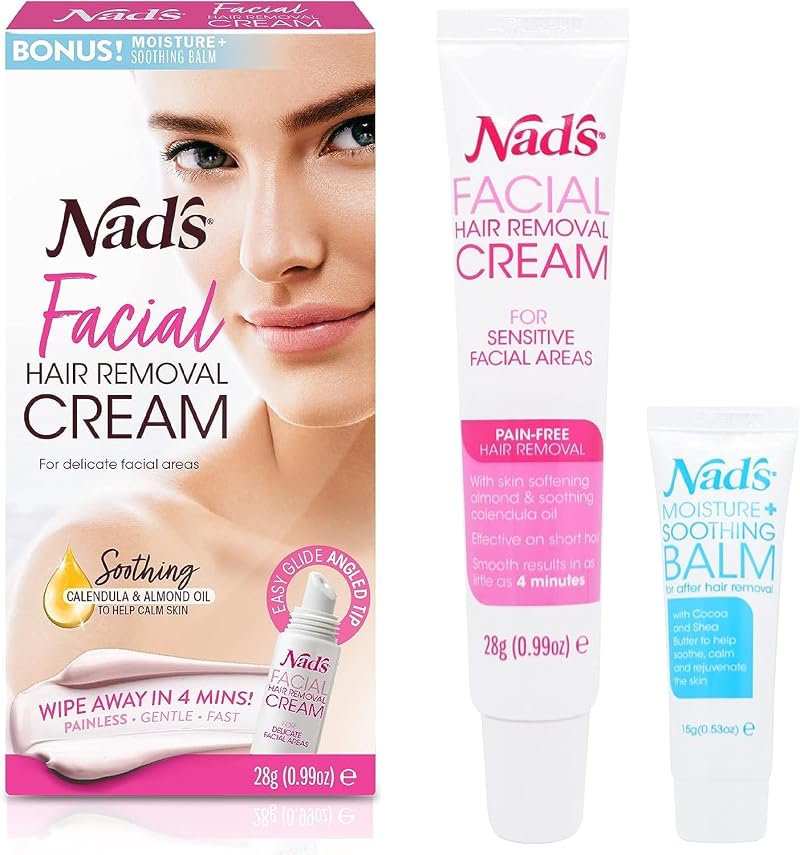 Nad's Facial Hair Removal Cream 28g with Soothing Balm, All Skin Types