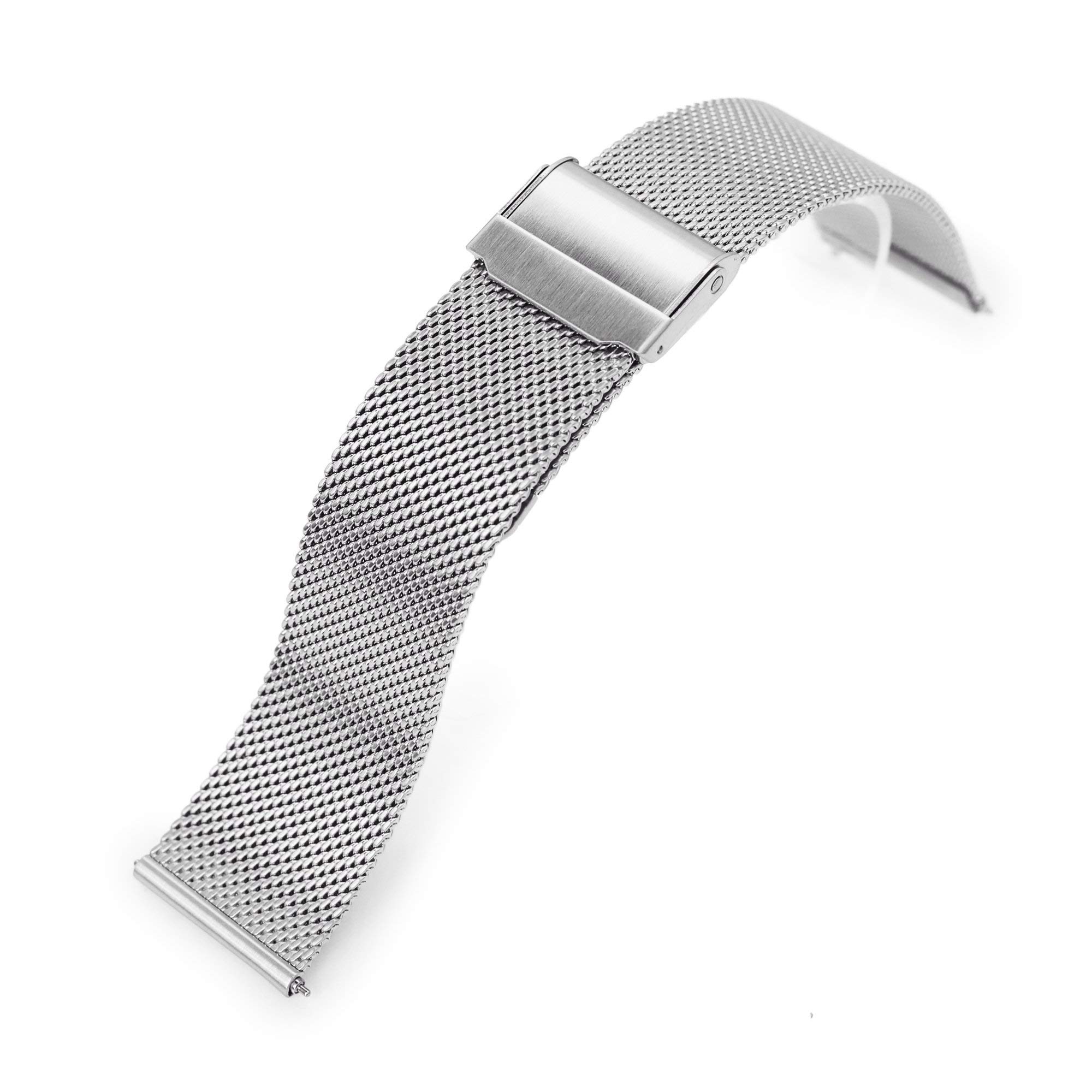 MiLTAT 20 mm Stainless Steel Mesh Watch Band, Quick Release, Brushed, Silver, Large