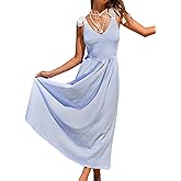 CUPSHE Women's Striped Summer Dress Smocked Sleeveless Casual Maxi Dresses Vacation Long Flowy Sundress