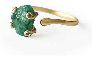 Designs by Nature Gems Raw Emerald Adjustable Ring in 14k Gold Vermeil for Women, Made in Canada