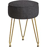 IBUYKE Teddy Velvet Round Footrest Ottoman, Makeup Vanity Side Table, Velvet Dressing Table Seat, Pouf Couch Stool for Living Room Bedroom, Black WBD009B