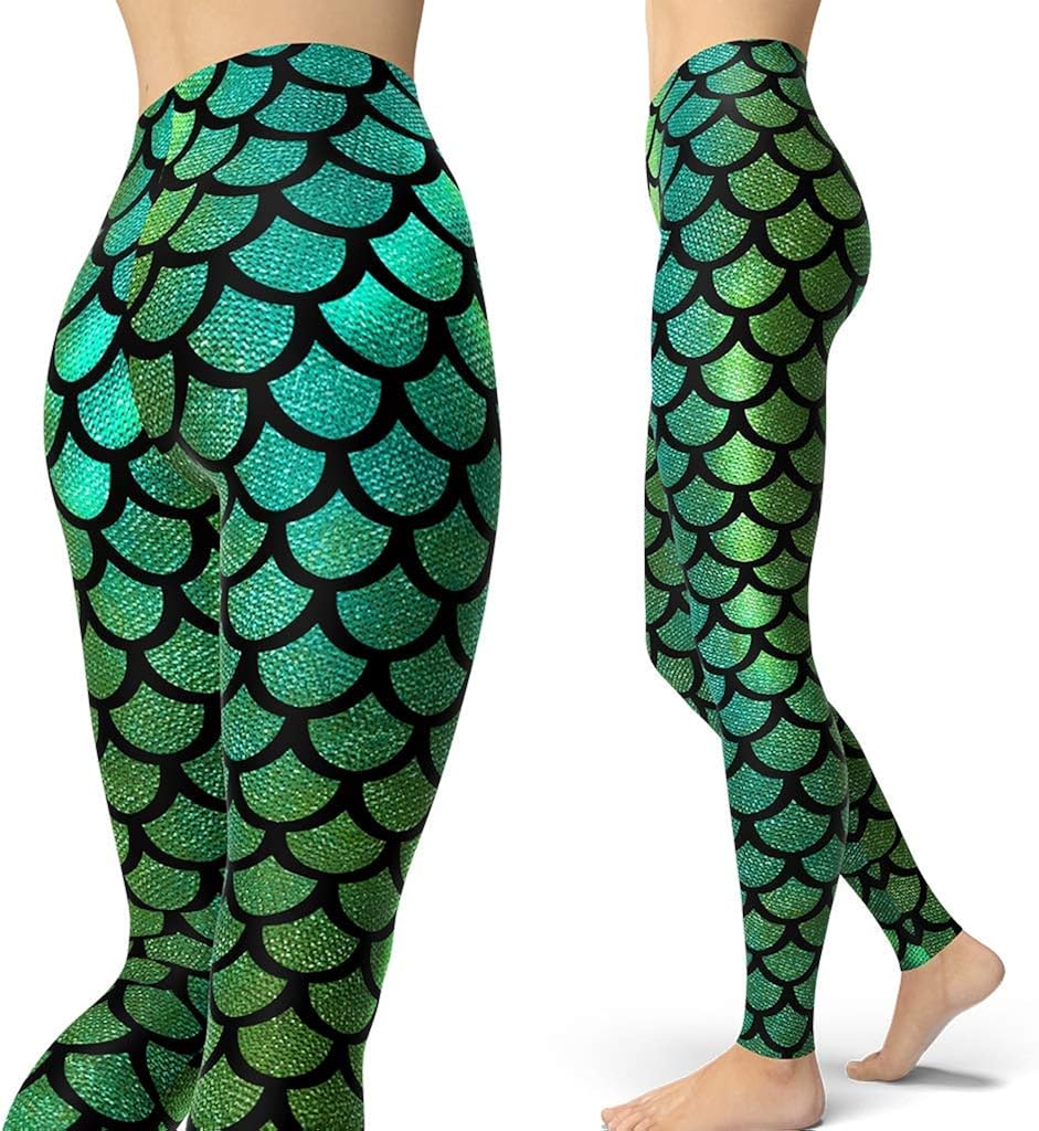 Mermaid Tail Green Leggings, Green Mermaid Leggings for