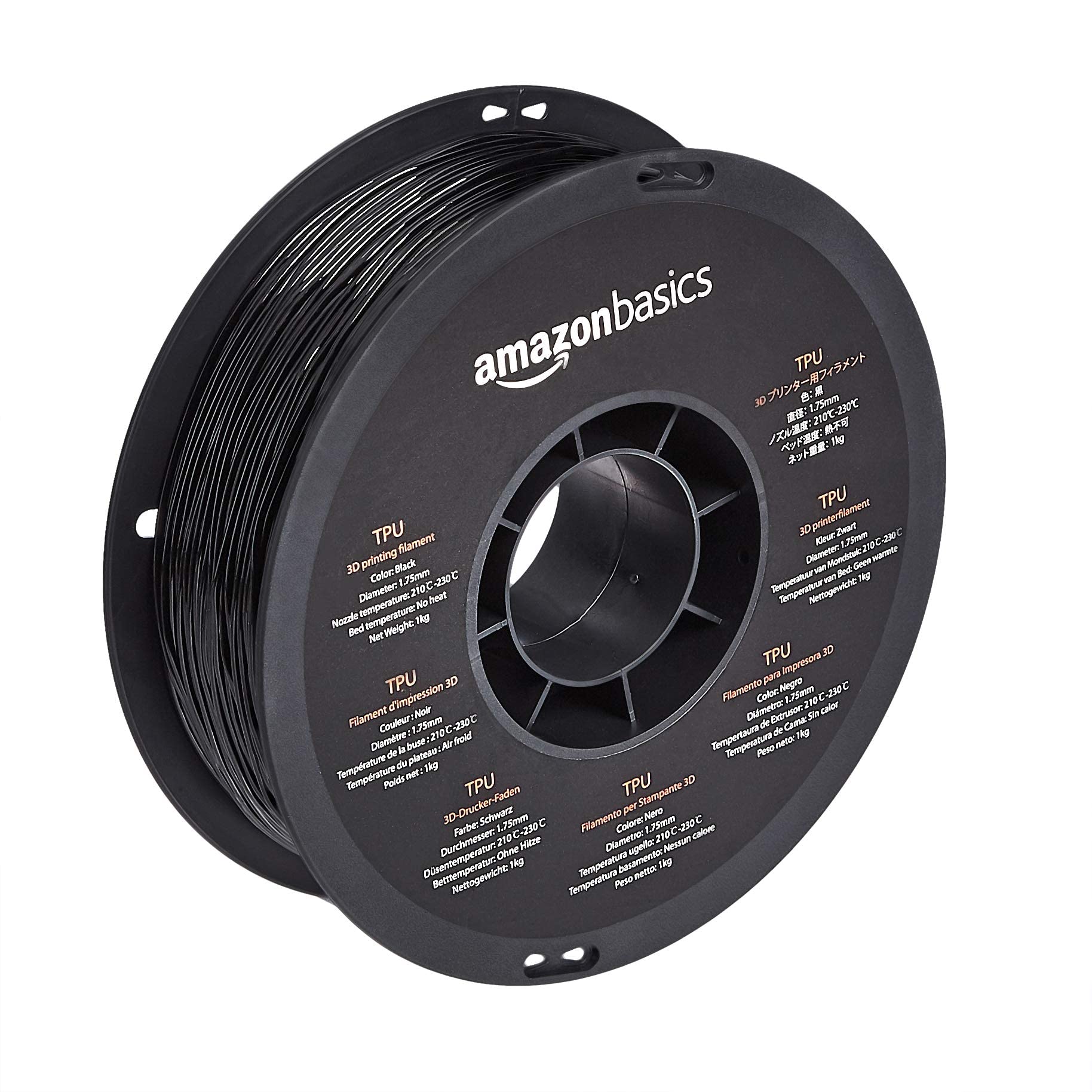 Amazon Basics 1 kg Spool of 3D Printer Filament with Diameter of 1.75 mm (+/- 0.05 mm), Black