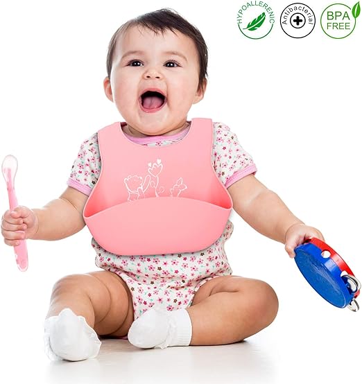 Bebe Bavoir Silicone Souple 3 Pcs Ajustable Bavette En Silicone Enfant Grande Poche Leger Impermeable Animal Pour Sevrage Bebes Enfants Cadeau Naissance Bleu Rose Vert Bavoirs Com Bebe Puericulture