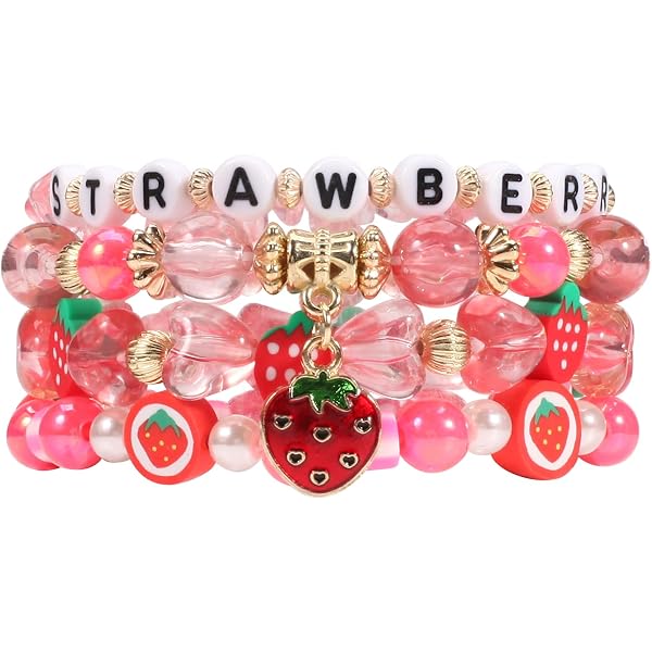 Pulsera Ajustable Con Cuentas De Corazón, Cerezas Y Fresas - Joyería 3D De Aleación, Diseño Dulce Y Trendy Para Mujer