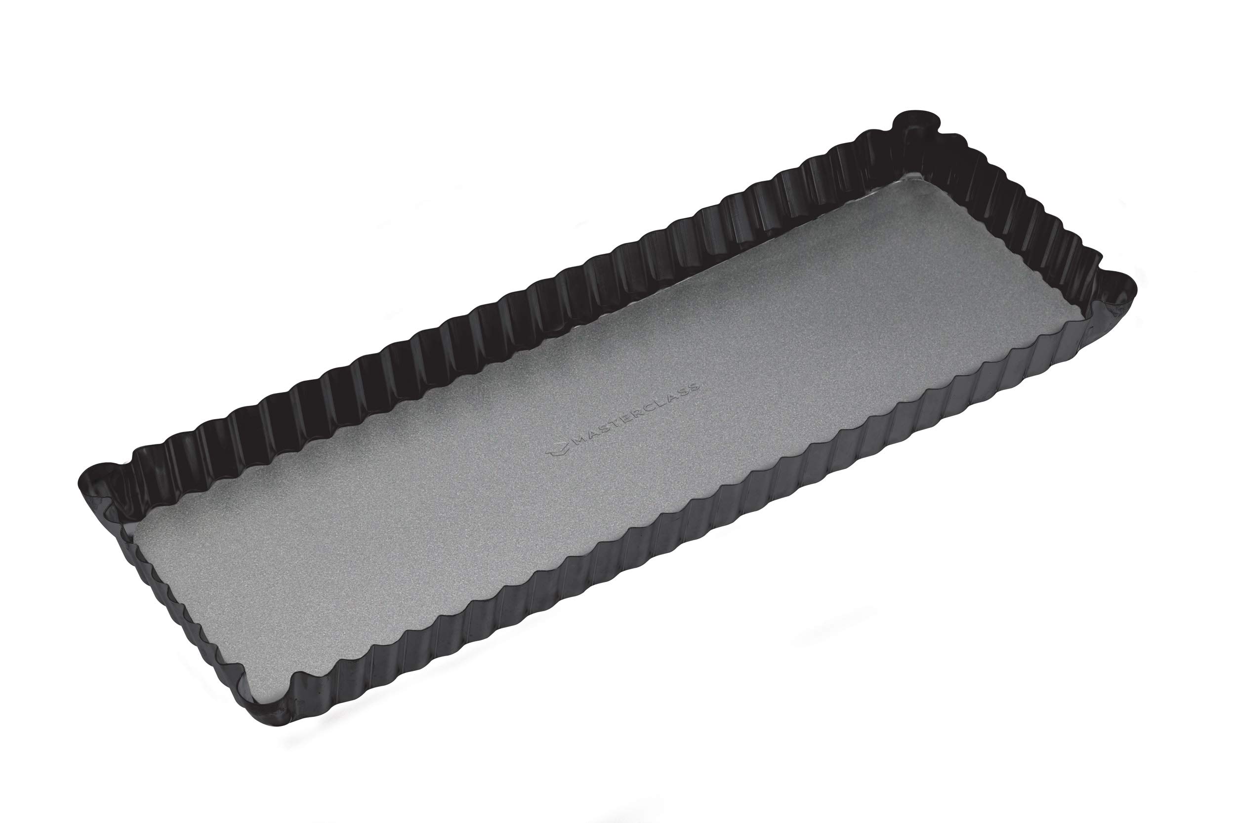 MasterClass Loose Bottomed Tart Tin with PTFE, PFOA and BPA Free Non Stick, Robust 1mm Thick Carbon Steel, 14 x 5 Inch Fluted Rectangular Quiche Pan