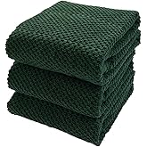 Serafina Home Kitchen Hand Towels, 18” x 28”, 3 Pack, Large 100% Cotton Soft and Absorbent Dish Towels with Hanging Loop (Textured Dark Green)