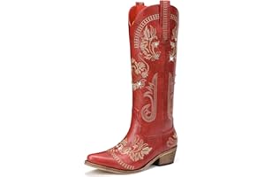 Dixhills Cowboy Boots for Women - Wide Calf Knee High Cowgirl Boots, Glitter Sparkly Rhinestone Western Country Boots with Classic Embroidery, Pointed Toe Pull On Zipper Retro Boots