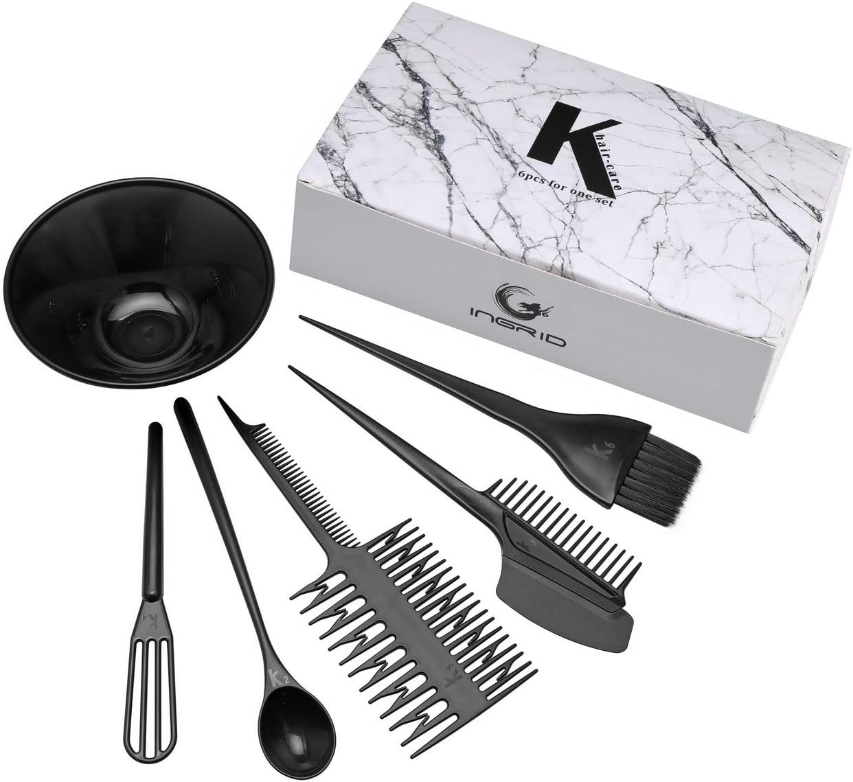CHIC DIARY Hair Dye Set Professional Salon Hair Coloring Kit DIY Hair Tint Tools Mixing Brush Comb Bowl 6 Piece set (Black)