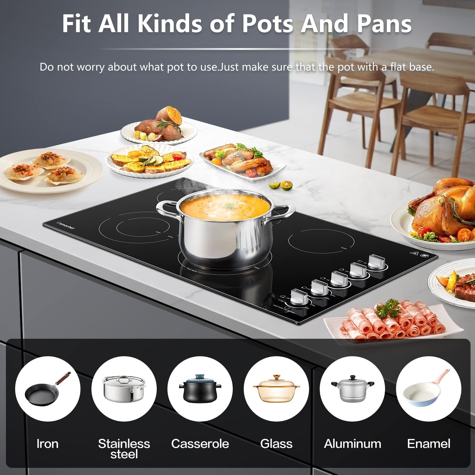 AMZCHEF 8900W Electric Cooktop 36 Inch, Built-in Electric Cooktop 5 Burner Stove Top, 36