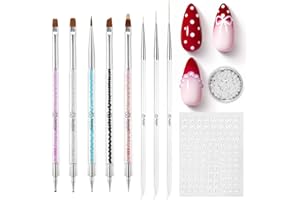 BEETLES GEL POLISH Beetles Nail Art Brushes 8pcs – Crystal Nail Art Tools 5pcs Double-headed Nails Dotting Tool, 3pcs Striping Liner Brushes for Nails with Pearls Bowknot Stickers, DIY Home Salon Manicure Design Tools