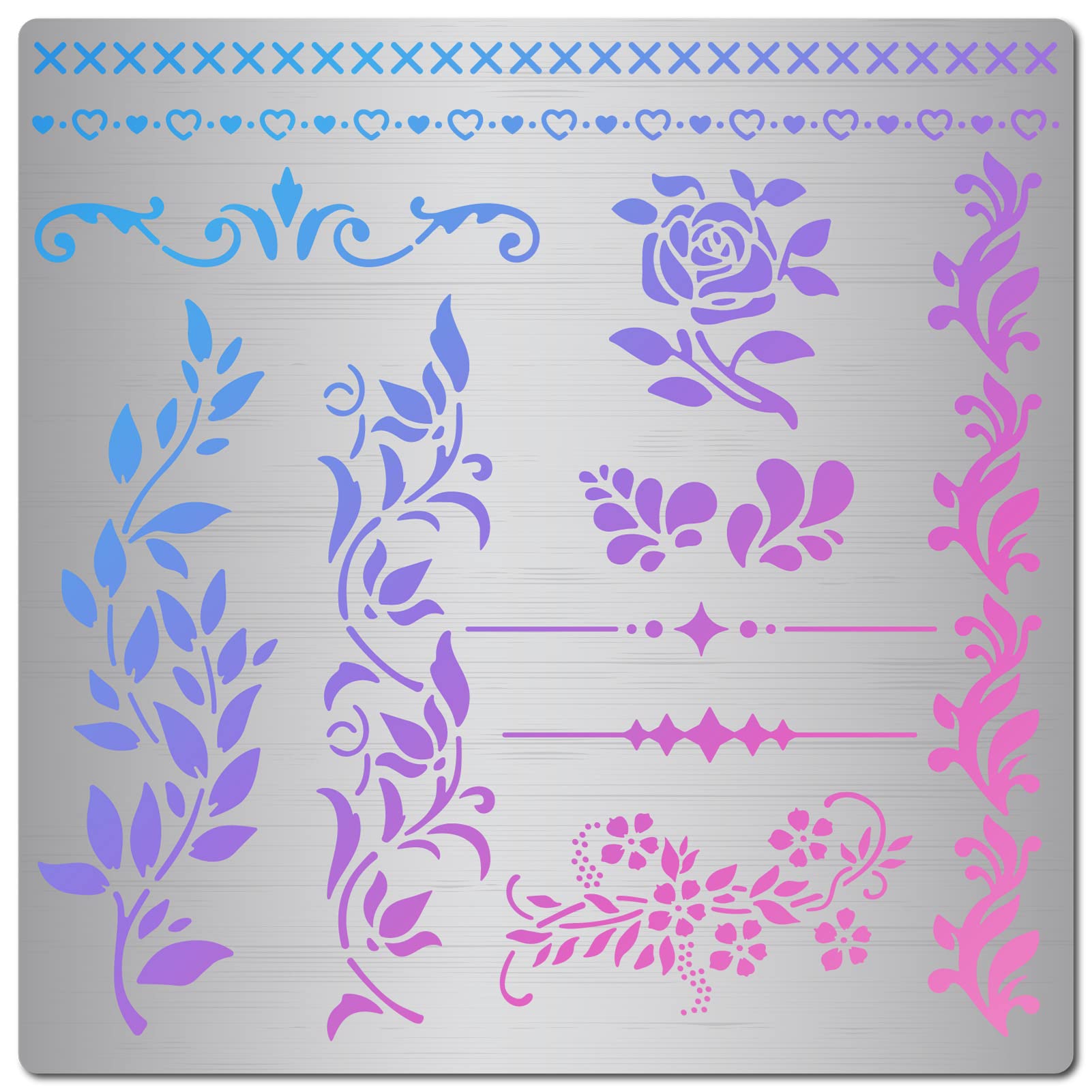 GORGECRAFT Metal Vine Stencil 16x16cm Leaves Vine Rose Flower Edge Trim Pattern Stencils Template Reusable Stainless Steel Painting Template for Wood Carving Burning Pyrography Engraving Decor Crafts — image 1