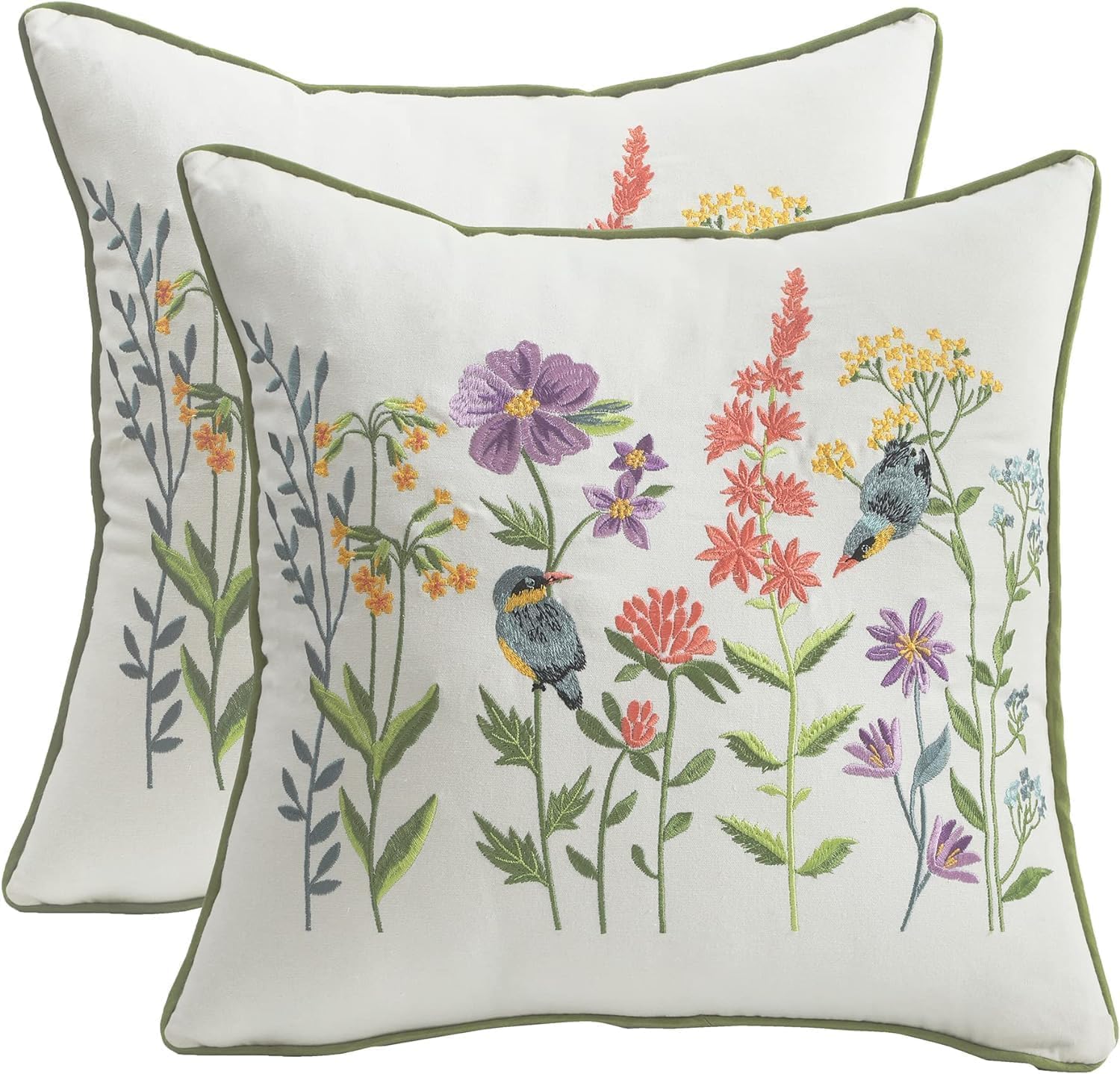 Photo 1 of Tosleo Embroidered Throw Pillow Covers 20 x 20 inch Pack of 2 Vintage Birds with Flowers Farmhouse Pillow Cushion Cases Spring Decorative Pillowcases Home Decor Square Floral Pillow Case