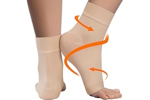 KEMFORD Ankle Compression Sleeve - Plantar Fasciitis Braces - Open Toe Compression Socks for Swelling, Sprain, Neuropathy, Foot Arch Support for Men and Women - 20-30mmhg, L 2-Pack, Beige