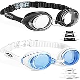 Seago Swim Goggles Adult Men Women Youth Junior 2 Pack Anti-Fog Flat Lens | UV Protection No Leaking Soft Silicone Seal Clear Vision,Triathlon Pool Water Racing Swim Team Glasses,3 Sizes of Nose Bridge