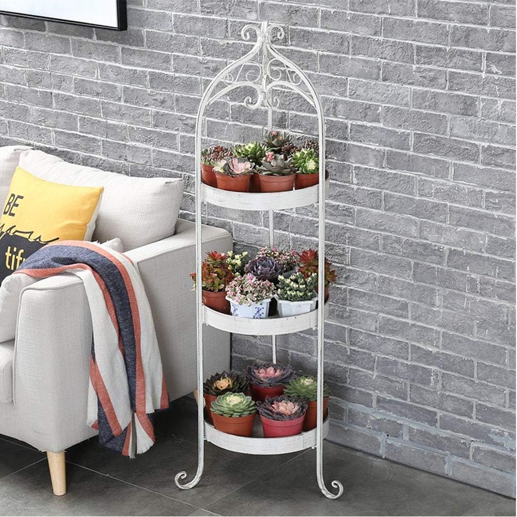Metal Potted Holder Layered Planet Stands Outdoor Garden Container Round Supports Rack Indoor Vertical Flower Pot Stand (Color : White)