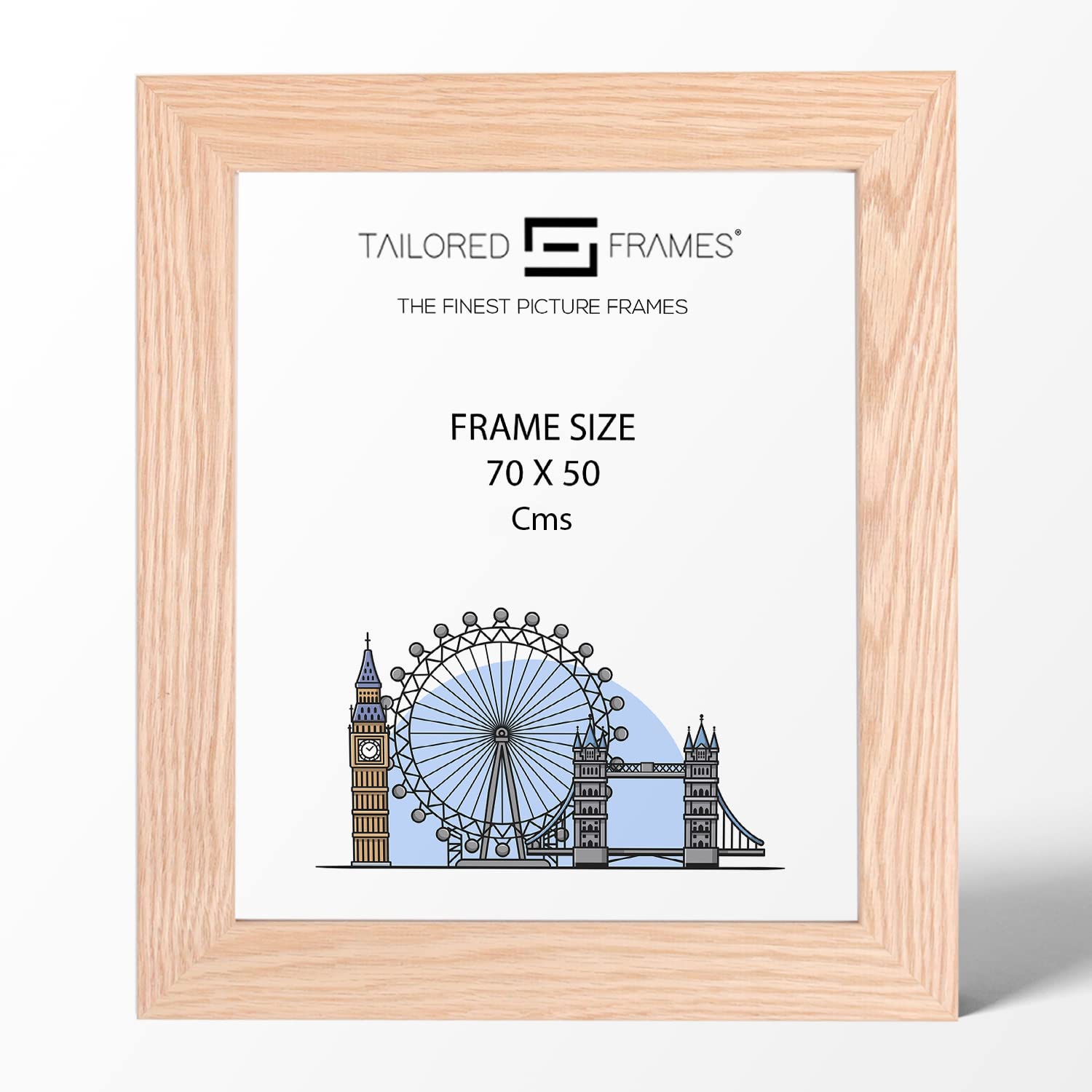 Tailored Frames Natural Oak Wood 70 x 50cm Single Picture Frames | Wall Hanging Type | Photo Frame Without Mount