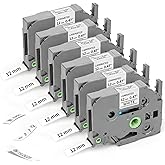 Tze TZ Tape 12mm 0.47 Laminated White Replace for Brother Label Maker Tape P Touch Label Tape TZe231 1/2" TZe-231 for Brother Ptouch PT-D200 D210 D220 H110 D410 P710BT 1750 1180 1880 2040, 6-Pack