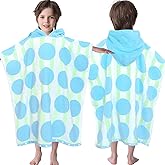 VOOVA & MOVAS Kids Poncho Towels with Hood (4-8Years), Absorbent Quick Dry Lightweight Hooded Beach Towel for Pool | Swim | Bath, Blue Dot Strip