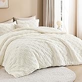 Litanika Fluffy Queen Size Comforter Set Cream White, 3 Pieces Warm Sherpa Fleece Beige Bedding Set,Ivory Jacquard Checkered Plush Fuzzy Bed Set(1 Comforter, 2 Pillowcases)