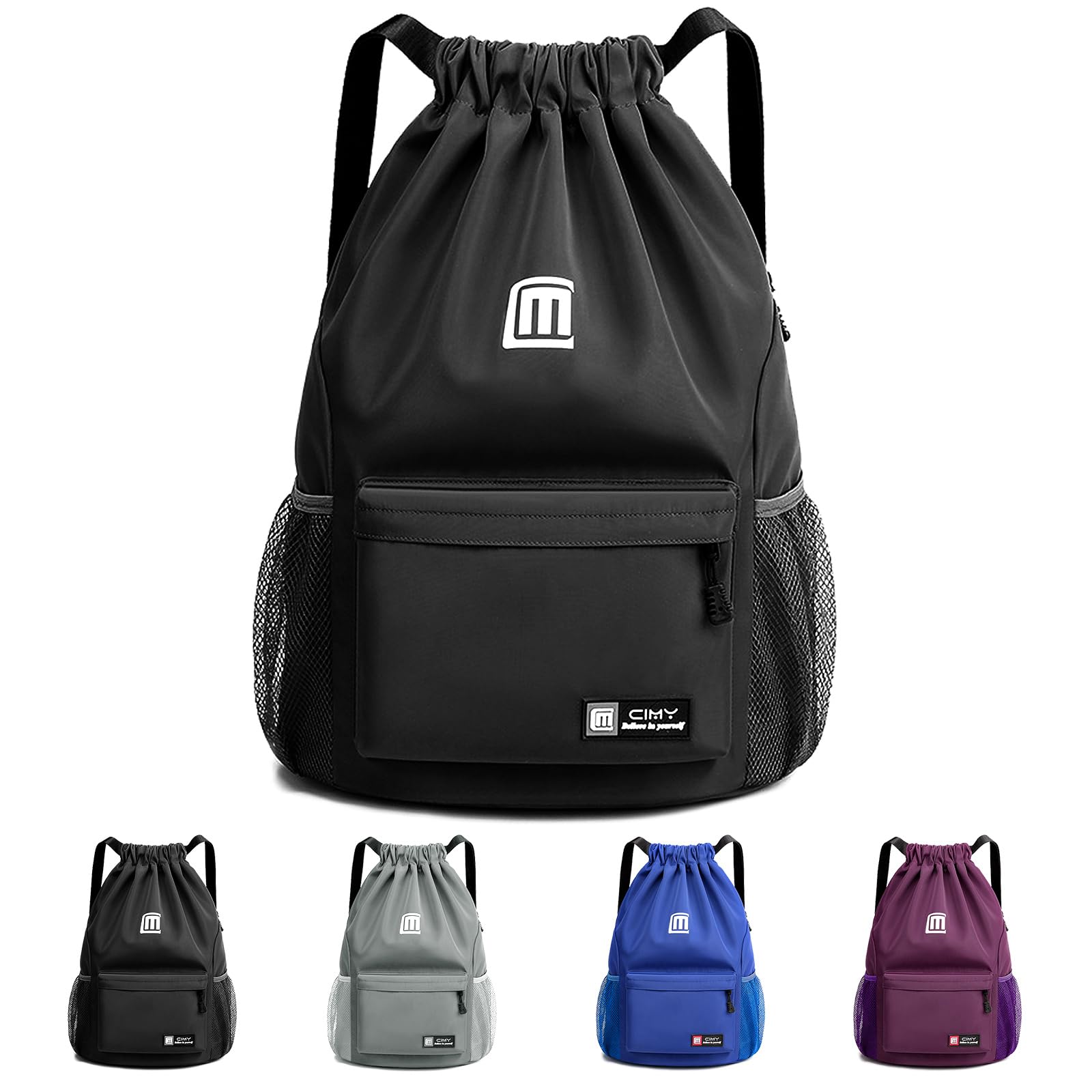 Sarmeley Drawstring Backpack Bags, Printed Drawstring Gym Bag for Men Women Girls Boys Adults, Large Drawstring Bags Waterproof Swimming Bag Draw String Bag for Shopping Yoga Sport Travel, Black — image 1
