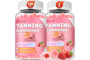 SijiGood 2 Pack Tanning Gummies - Sugar Free Daily Tanning Gummies for Woman & Men, Self Tanning Melanin Supplements with Lycopene & Astaxanthin for Skin Health, Strawberries Flavor, 120 Count