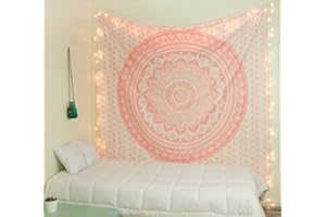 Popular Handicrafts Tapestry Wall Hanging Hippie Ombre Mandala Bohemian Hippy Intricate Indian Tapestries Bedspread 54 x 60 Inches (140cm x 150cm) Coral Peach