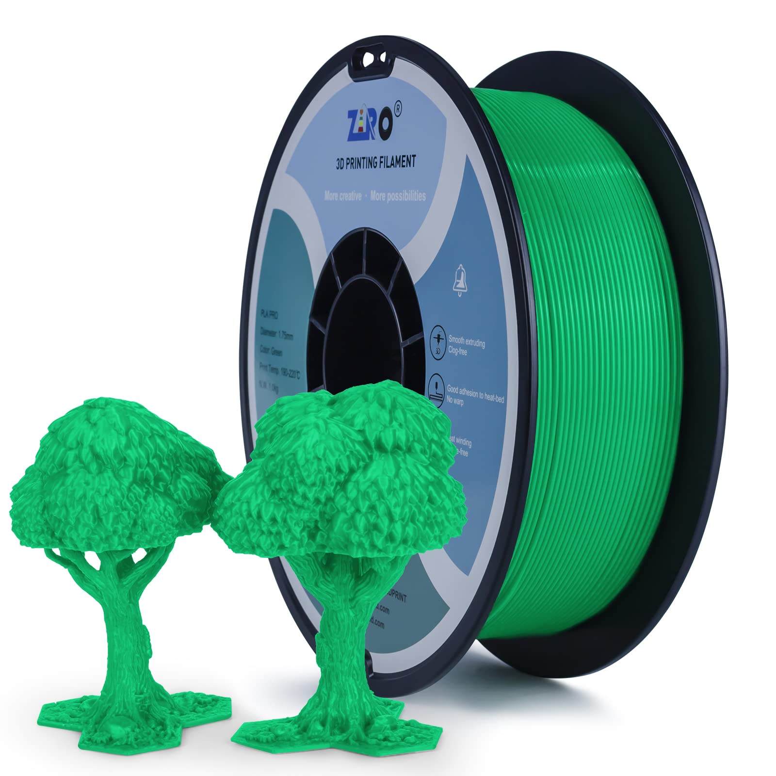 ZIRO PLA Filament 1.75mm, 3D Printer Filament PLA PRO Basic Color Series 1.75mm 1kg (2.2lbs), Dimensional Accuracy +/- 0.03mm, Green