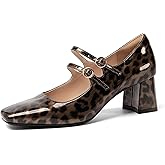 NEWBELLA Women's Mary Jane Pumps - Vintage Patent Leather Dress Shoes with Double Strap, Round Toe & 2" Chunky Heel for Office/Wedding