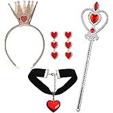 Liliful 4 Pcs Valentine Heart of The Woman Queen Costume Accessories Heart Party Accessories Crown Headband Scepter Wand