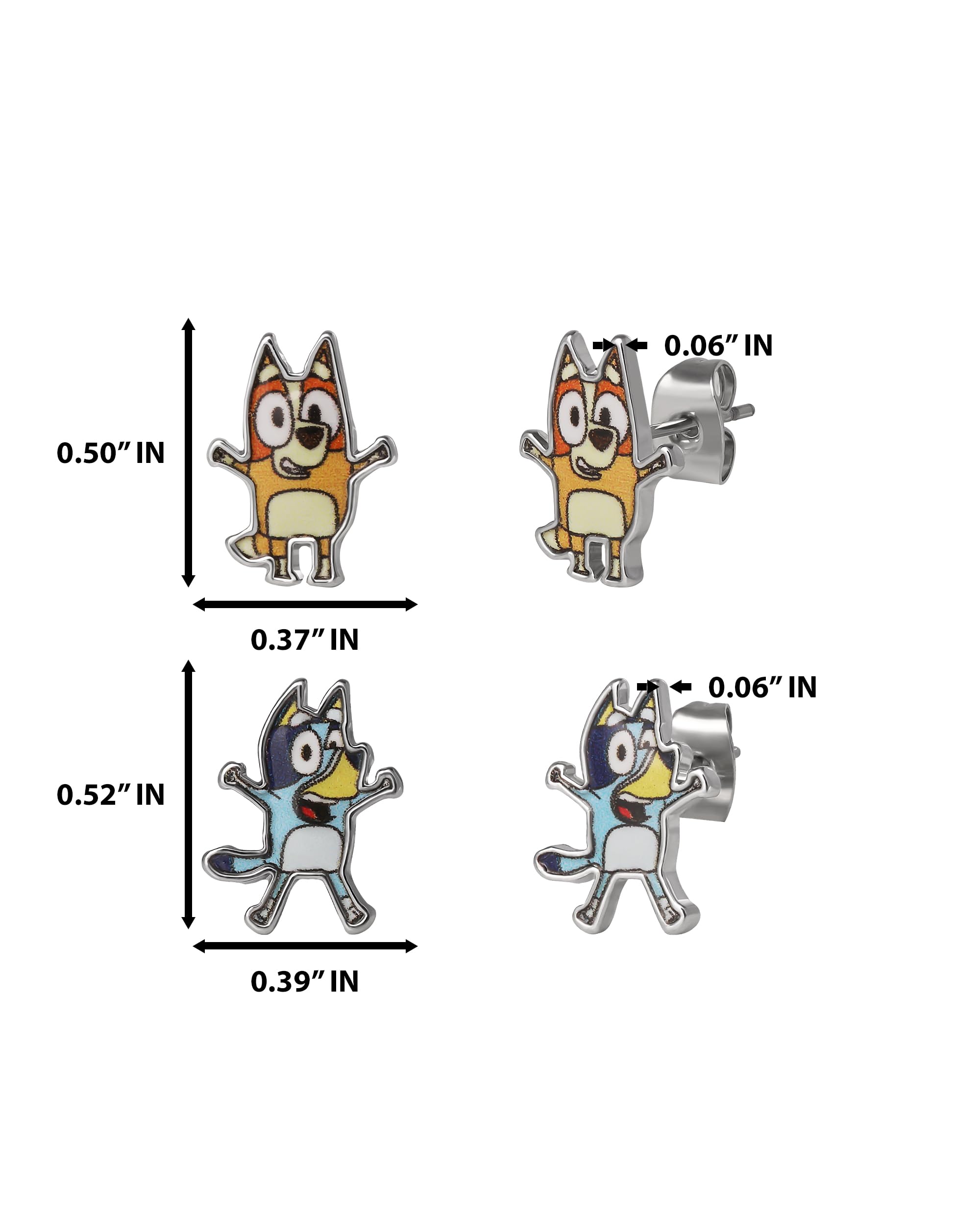 Bingo and Bluey Earrings for Girls Official License, Stud Earrings 2 Pairs, Bluey Jewelry, Valentines Gifts for Girls