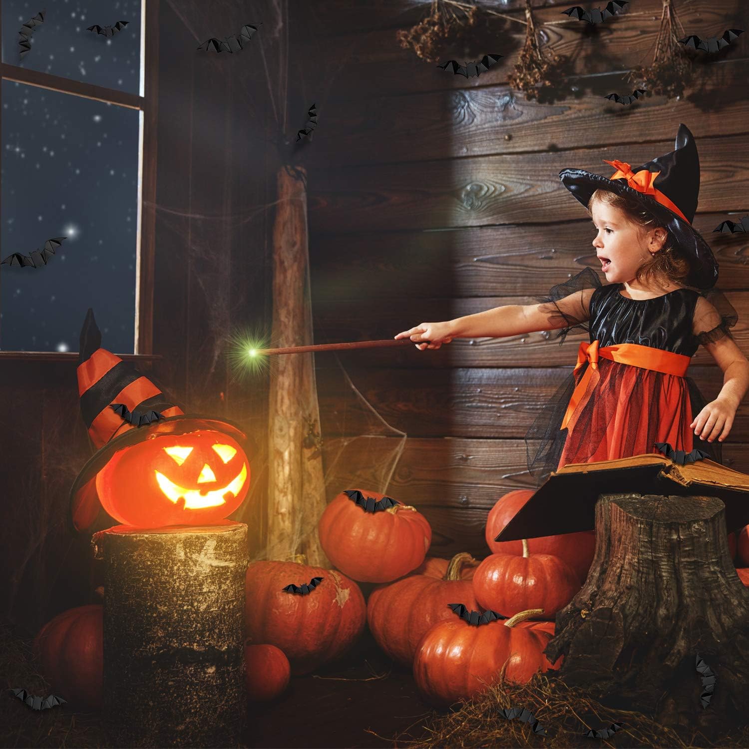 35 Pieces Halloween Decorations Set Include Lace Spider Web Table Runner, Round Lace Table Cover, Fireplace Mantel Scarf and 32 Pieces 3D Bats Wall Sticker Decal: Kitchen & Dining