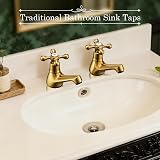 Wasserrhythm Basin Pillar Taps Twin Victorian Brushed Gold Brass Cross Levers view 9